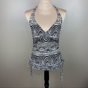 Croft & Barrow tribal print tankini, size 10, halter tie neck, ruched sides